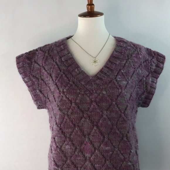 Hand Crafted Mauve Grey Marled Hand Knit Short Sleeve V-Neck Sweater NWOT - Picture 9 of 9